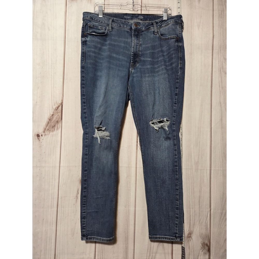 Old Navy Jeans Womens 16 Blue High Rise Rockstar‎ Super Skinny Distressed